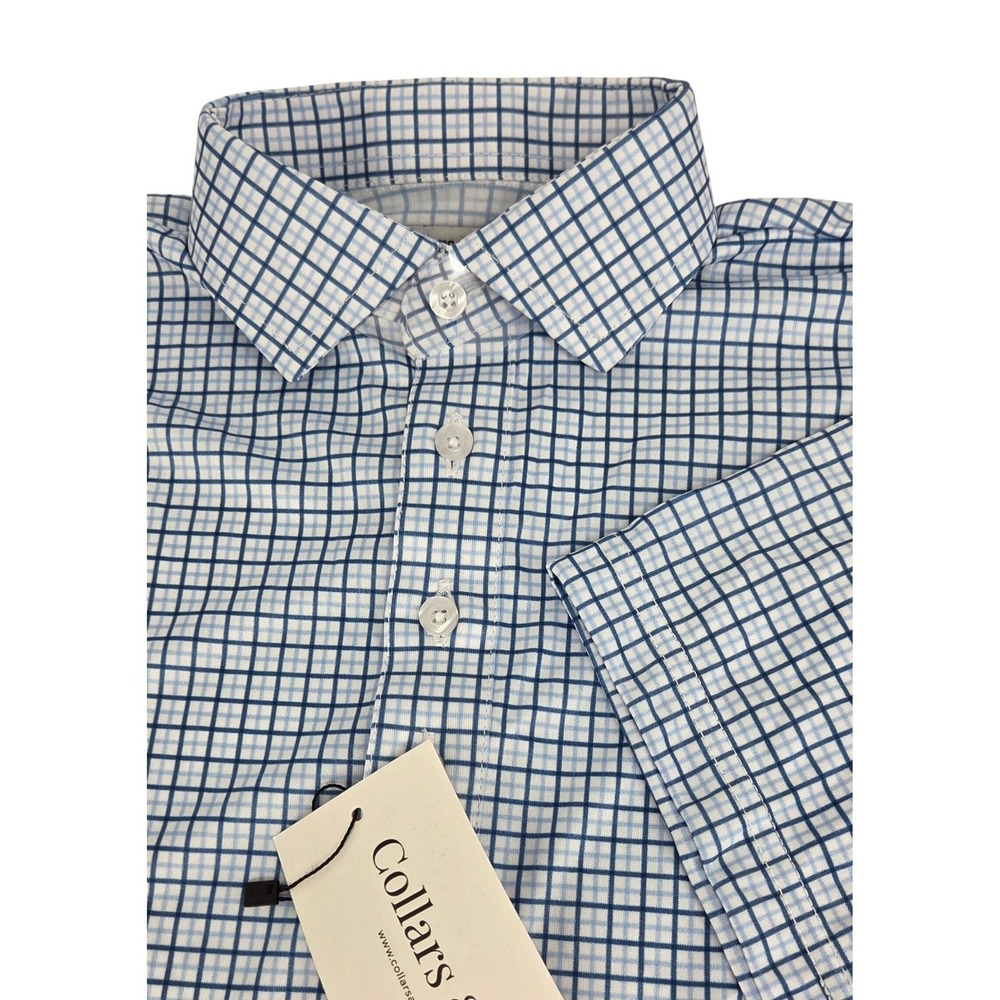 NWT Collars and Co Semi-Spread Collar Polo Blue Tattersall Small